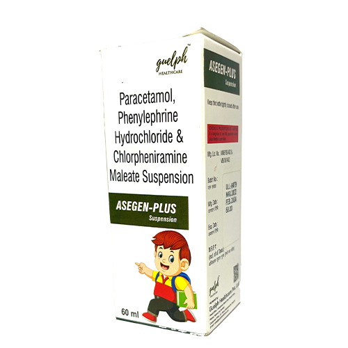 Product Name: Asegen Plus, Compositions of Asegen Plus are Paracetamol, Phenylephrine Hydrochloride, Chlorpheniramine Maleate - Guelph Healthcare Pvt Ltd