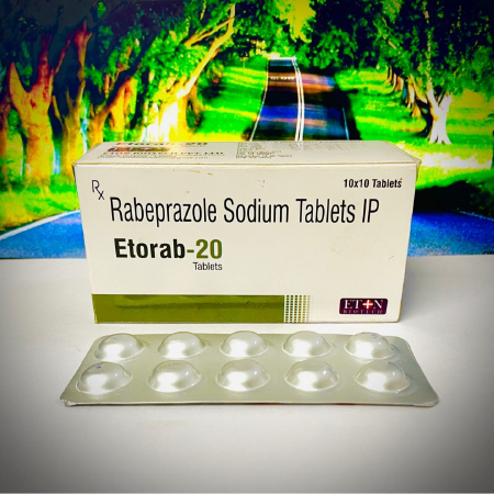 Product Name: Etorab 20, Compositions of Etorab 20 are Rabeprazole Sodium Tablets IP - Eton Biotech Private Limited