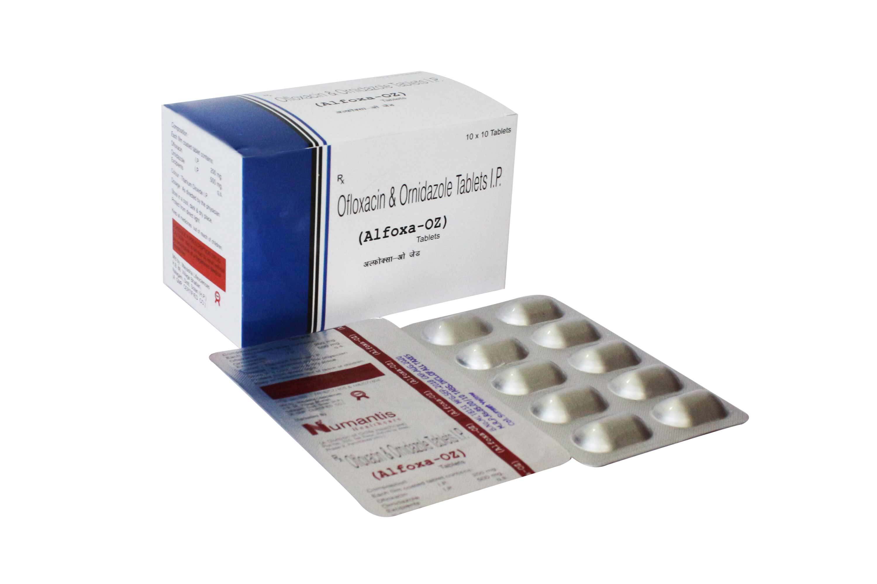 Product Name: Alfoxa OZ, Compositions of Alfoxa OZ are Ofloxacin & Ornidazole Tablets - Numantis Healthcare