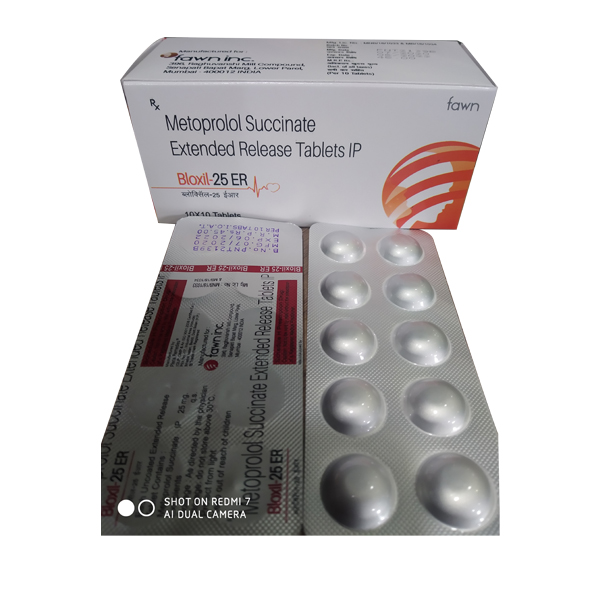 Product Name: BLOXIL 25 ER, Compositions of Metoprolol 25 mg Extended Release are Metoprolol 25 mg Extended Release - Fawn Incorporation