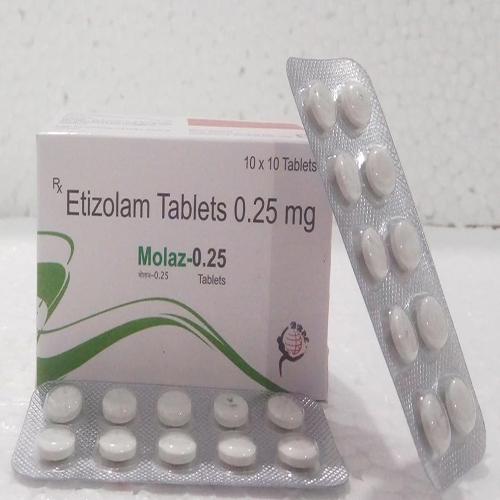Product Name: MOLAZ, Compositions of MOLAZ are Etizolam Tablets 0.25mg - Biomax Biotechnics Pvt. Ltd