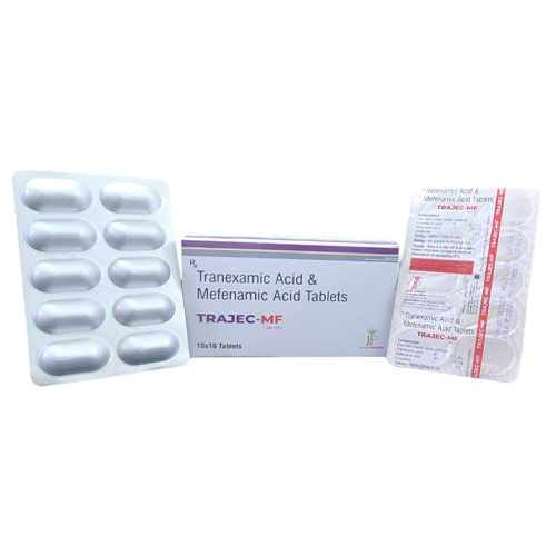 Product Name: TrajecMF, Compositions of TrajecMF are Tranexamic Acid & Mefenamic Acid Tablets - Jecks Pharma