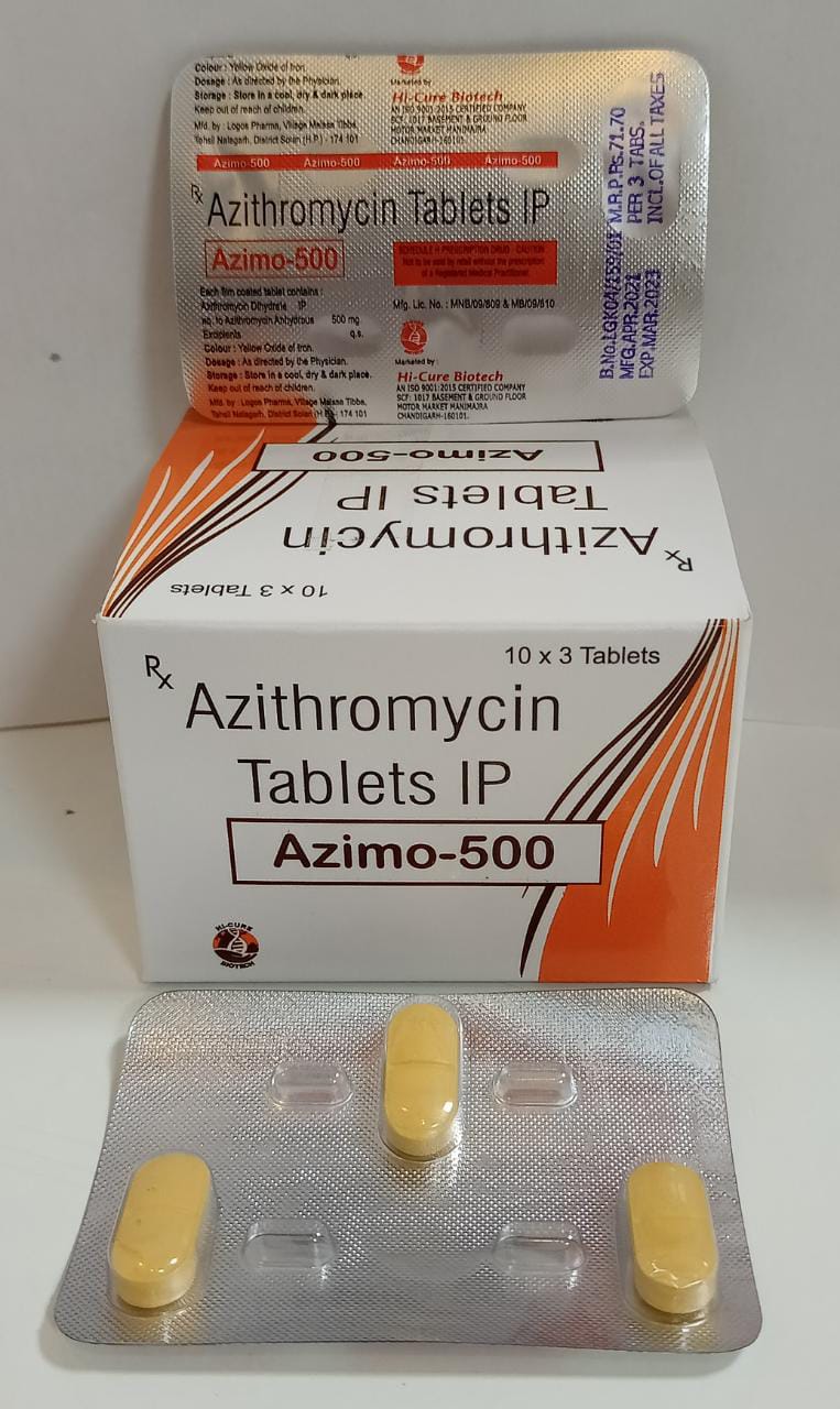 Product Name: AZIMO 500, Compositions of AZIMO 500 are AZITHROMYCIN 500MG - Reomax Care