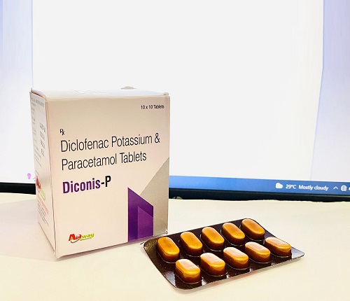 Product Name: Diconis P, Compositions of Diconis P are Serratiopeptidase & Diclofenac Potassium Tablets - Aidway Biotech