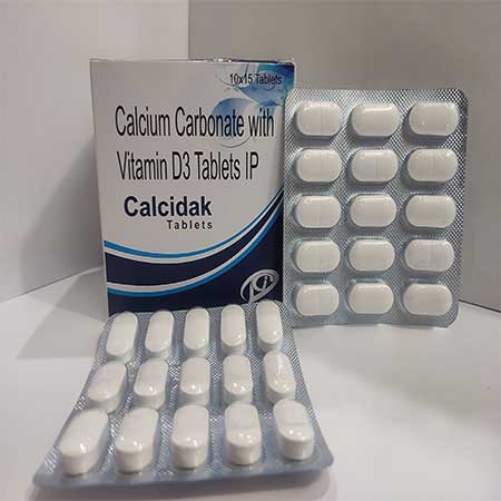 Product Name: Calcidak, Compositions of Calcidak are Calcium Carbonate with  Vitamin D3 Tablets IP - Dakgaur Healthcare