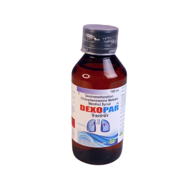 Product Name: Dexopar, Compositions of Dexopar are DEXOMETHORPHAN HYDROBROMIDE 10MG + CHLORPHENIRAMINE MALEATE 2MG - Paras Laboratories Ltd