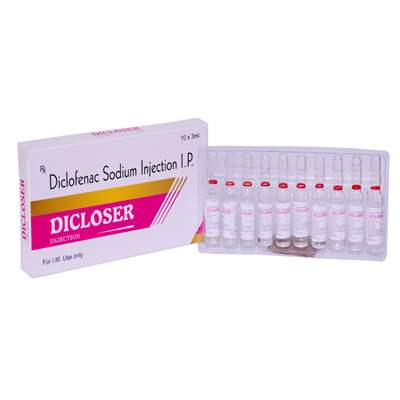 Product Name: DICLOSER, Compositions of DICLOSER are Diclofenac sodium injection IP - ISKON REMEDIES