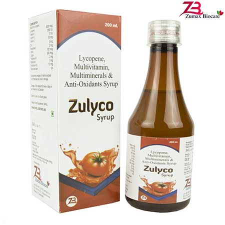 Product Name: Zulyco, Compositions of Lycopene,Multivitamin,Multimineral & Anti-Oxidants Syrup are Lycopene,Multivitamin,Multimineral & Anti-Oxidants Syrup - Zumax Biocare