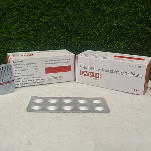Product Name: Epco T4, Compositions of Epco T4 are Aceclofenac & Paracetamol & Thiocolchicoside Tablets - Medizec Laboratories