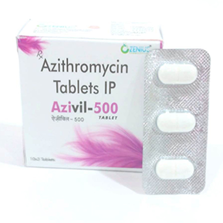 Product Name: AZIVIL 500, Compositions of AZIVIL 500 are Azithromycin Tablets IP - Ozenius Pharmaceutials