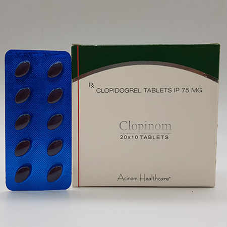 Product Name: Clopinom, Compositions of Clopinom are Clopidogrel Tablets IP 75 mg - Acinom Healthcare