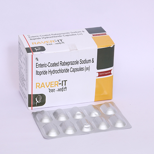 Product Name: RAVER IT, Compositions of RAVER IT are Enteric Coated Rabeprazole Sodium & Itopride Hcl Capsules - Biomax Biotechnics Pvt. Ltd