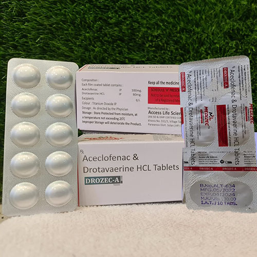 Product Name: Drozec A, Compositions of Drozec A are Aceclofenac & Drotavaerine Hcl Tablets - Medizec Laboratories