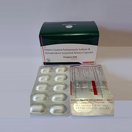 Product Name: Pevipan DSR, Compositions of Enteric Coated Pantoprazole Sodium & Domperidone Sustain Release Capsules are Enteric Coated Pantoprazole Sodium & Domperidone Sustain Release Capsules - Adegen Pharma Private Limited
