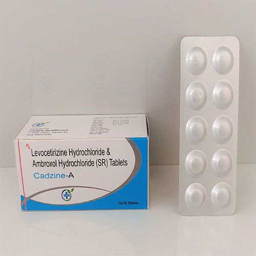 Product Name: Cadzine A, Compositions of Cadzine A are Levosalbutamol Hydrochloride & Ambroxol Hydrochloride (SR) Tablets - Caddix Healthcare