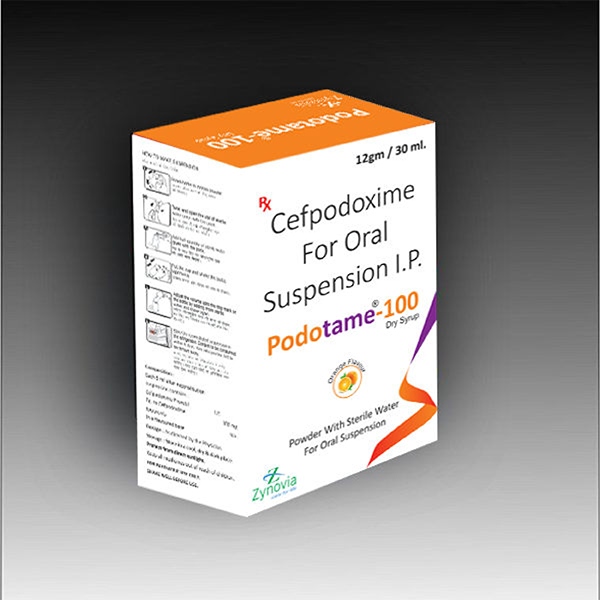 Product Name: Podotame 100, Compositions of Podotame 100 are Cefpodoxime for Oral Suspension I.P - Zynovia Lifecare
