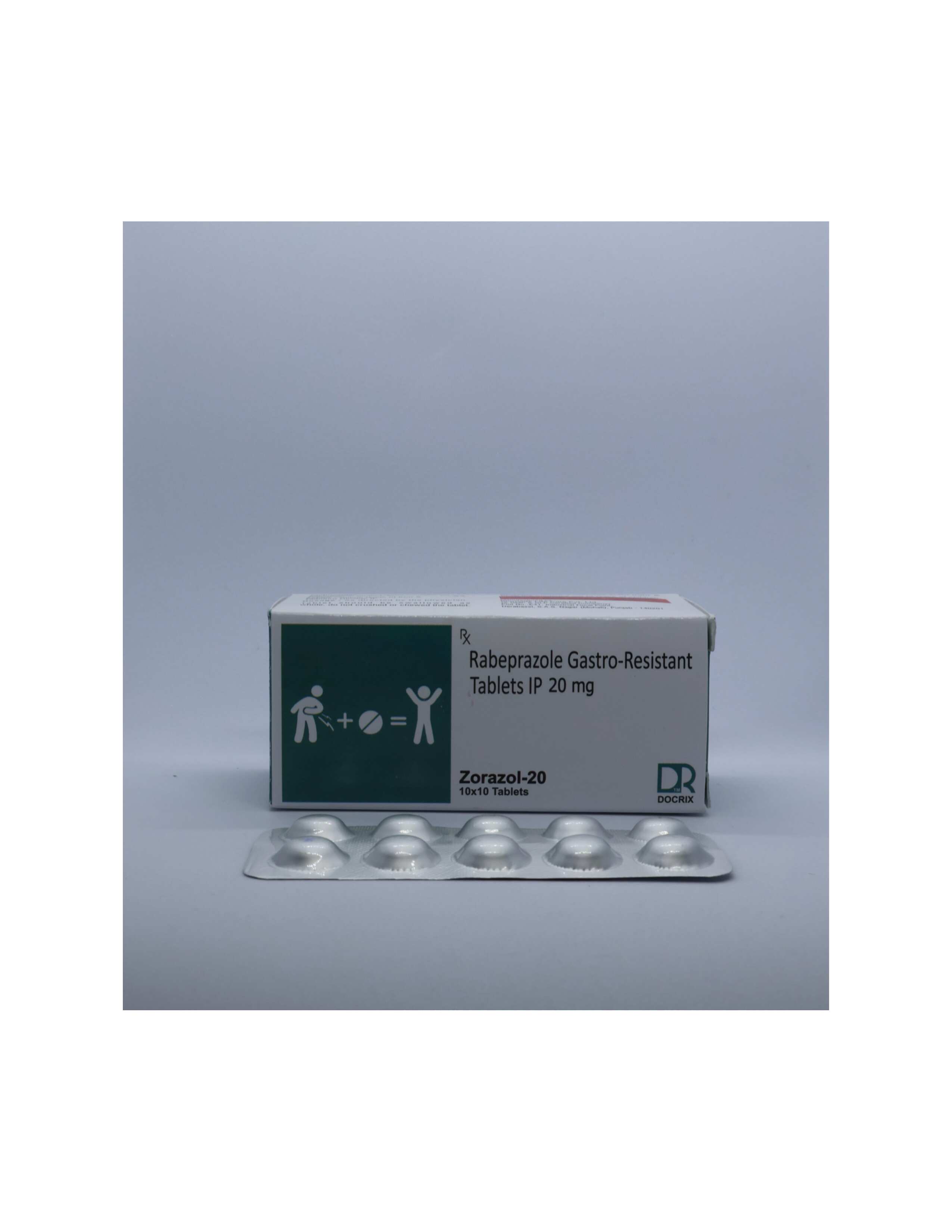 Product Name: Zorazol 20, Compositions of Zorazol 20 are Rabeprazole Gastro-Resistant Tablets IP 20 mg - Docrix Healthcare