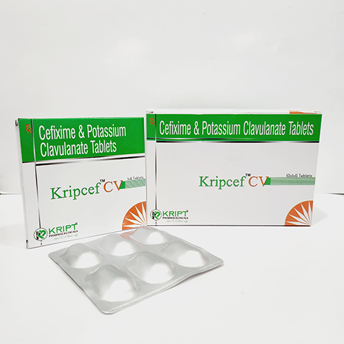 Product Name: Kripcef CV, Compositions of Kripcef CV are Cefixime & Potassium Clavulanate tablets  - Kript Pharmaceuticals