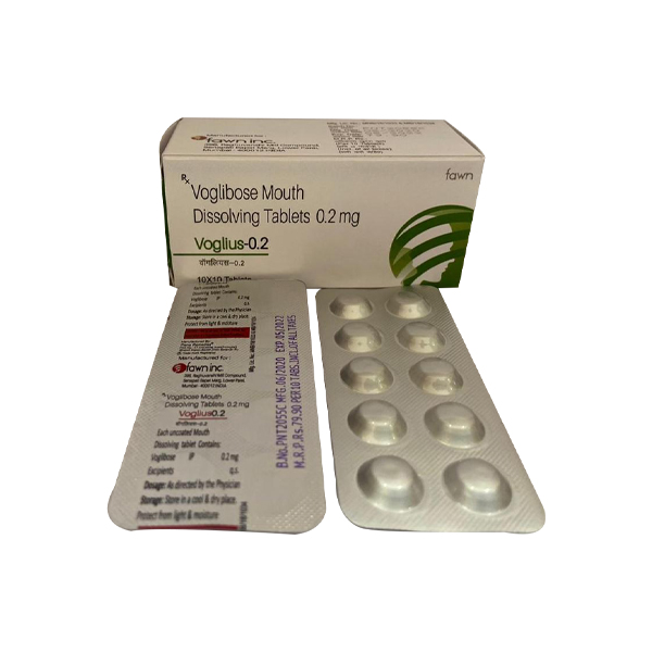 Product Name: VOGLIUS 0.2, Compositions of Voglibose Mouth Dissolving 0.2 mg are Voglibose Mouth Dissolving 0.2 mg - Fawn Incorporation