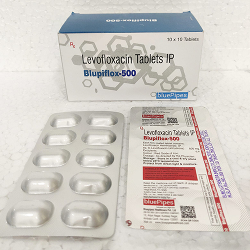 Product Name: BLUPIFLOX 500, Compositions of BLUPIFLOX 500 are Levofloxacin Tablets IP - Bluepipes Healthcare