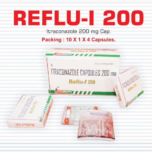 Product Name: Reflu I 200, Compositions of Reflu I 200 are Itraconazone Capsules 200 mg - Pharma Drugs and Chemicals