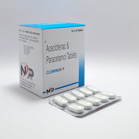 Product Name: Clownox P, Compositions of Clownox P are Aceclofenac & Paracetamol Tablets - Noxxon Pharmaceuticals Private Limited