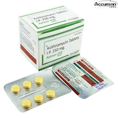 Product Name: Azimin 250, Compositions of Azimin 250 are Azithromycin Tablets IP 250 mg - Accuminn Labs