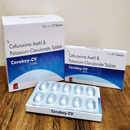Product Name: Cerokey CV, Compositions of Cerokey CV are Cefuroxime Axetil & Potassium Clavulanate - Healthkey Life Science Private Limited