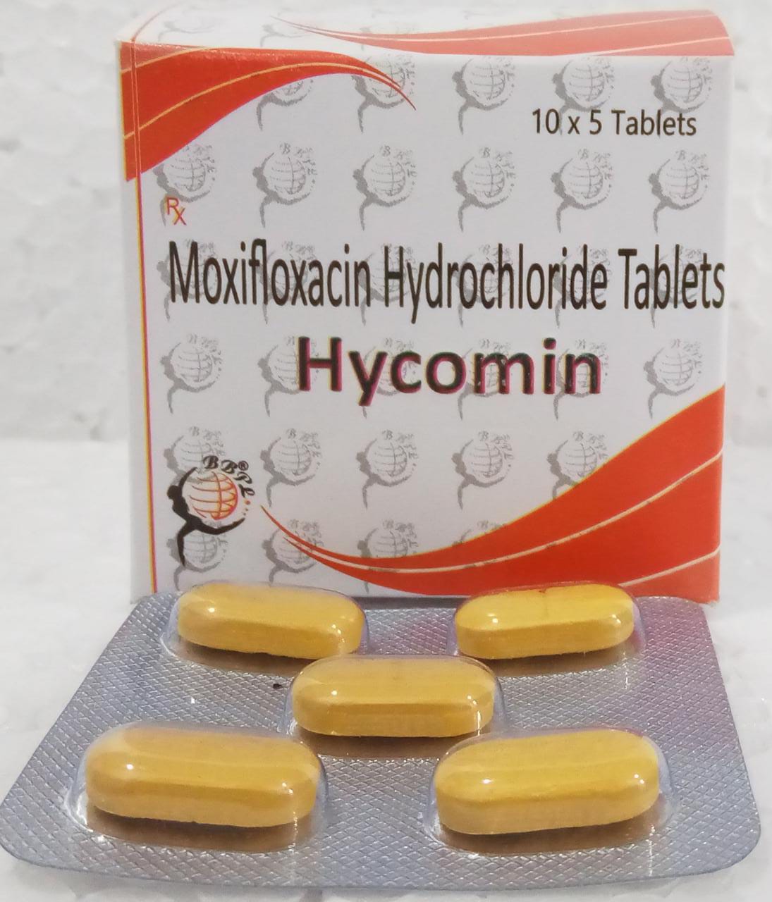 Product Name: Hycomin, Compositions of Hycomin are Moxifloxacin Hydrochloride Tablets - Biomax Biotechnics Pvt. Ltd