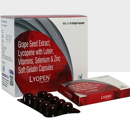 Product Name: LYOPEN, Compositions of LYOPEN are Grape Seed Extract, Lycopene with Leutin, VItamins, Selenium & Zinc SoftGel Capsules - Mediquest Inc