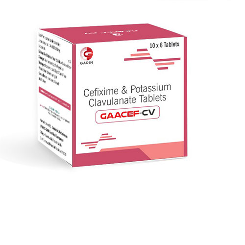 Product Name: GAACEF CV, Compositions of GAACEF CV are CEFIXIME 200 MG + POTASSIUM CALVULANATE 125 MG - Gadin Pharmaceuticals Pvt. Ltd