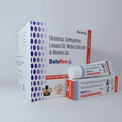 Product Name: Doloflex Gel, Compositions of Doloflex Gel are Diclofenac  Diethylamine,Linseed Oil,Methyl Salicylate & Menthol Gel - Nova Indus Pharmaceuticals