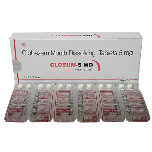 Product Name: Closum 5 MD, Compositions of Closum 5 MD are Clobazam Mouth Dissolving Tablets 5mg - Lifecare Neuro Products Ltd.