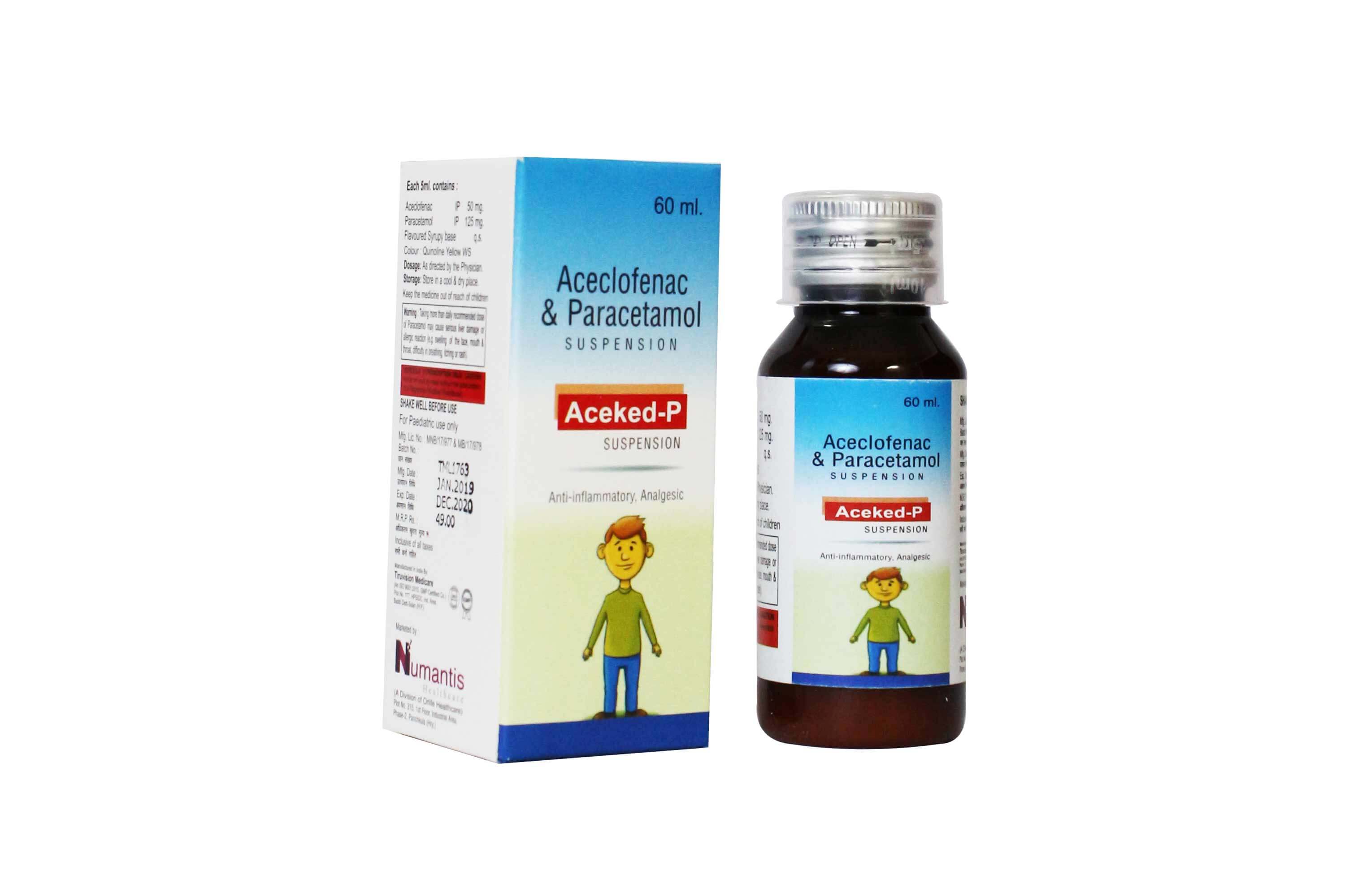 Product Name: Aceked P, Compositions of Aceked P are Aceclofenac & Paracetamol Suspension - Numantis Healthcare