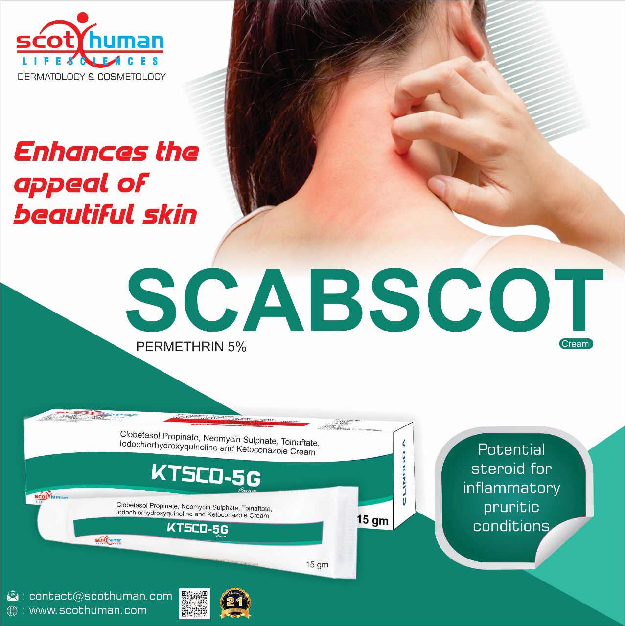 Product Name: Scabscot, Compositions of Scabscot are Clobestol propionate,Neomycin sulphate,ketoconazole,Iodochlorhydroxyquinione,Tolnaftate - Pharma Drugs and Chemicals