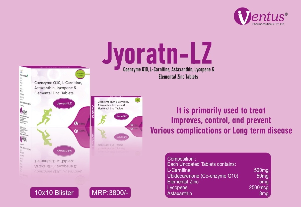 Product Name: Jyoratn LZ, Compositions of Jyoratn LZ are Coenzyme Q10,L-Carnitine,Astaxantin,Lycopene and Elemental zinc tablets - Olfemy Care