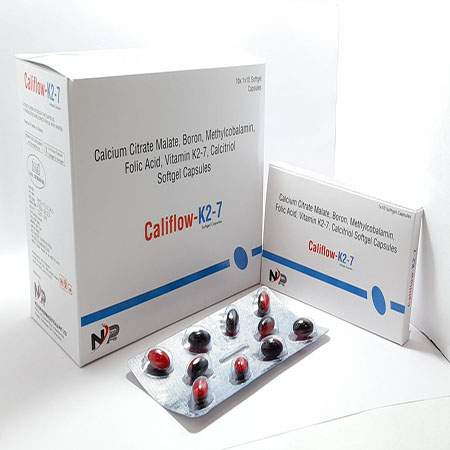 Product Name: Califlow k2 7, Compositions of Califlow k2 7 are Calcium Citrate Malate,Boron,Methylcobalamin Folic Acid Vitamin K2-7 Calcitriol Softgel Capsules - Noxxon Pharmaceuticals Private Limited