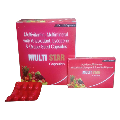 Product Name: Multi Star, Compositions of Multi Star are Multivitamin,Multimineral with Anti-oxidant Lycopene & Grape Seed Capsules - Jonathan Formulations