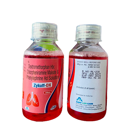 Product Name: Zykuff DX, Compositions of Zykuff DX are Dextromethorphan Hbc, Chlorpheniramine Maleate & Phenylphrine Hcl Solution - Amzy Life Care