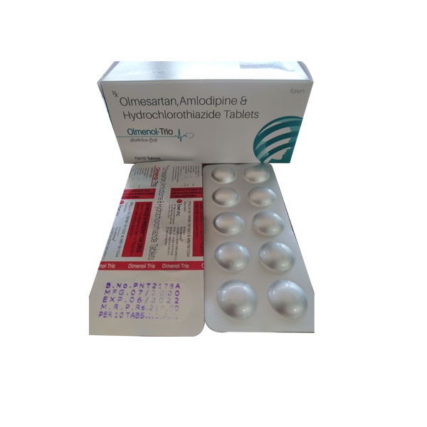 Product Name: OLMENOL TRIO, Compositions of OLMENOL TRIO are Olmesartan,Amlodipine & Hydrochlorothiazide (40mg+5mg+12.5mg) - Fawn Incorporation