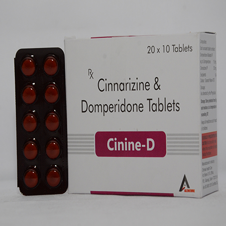 Product Name: CININE D, Compositions of CININE D are Cinnarizine & Domperidone Tablets - Alencure Biotech Pvt Ltd