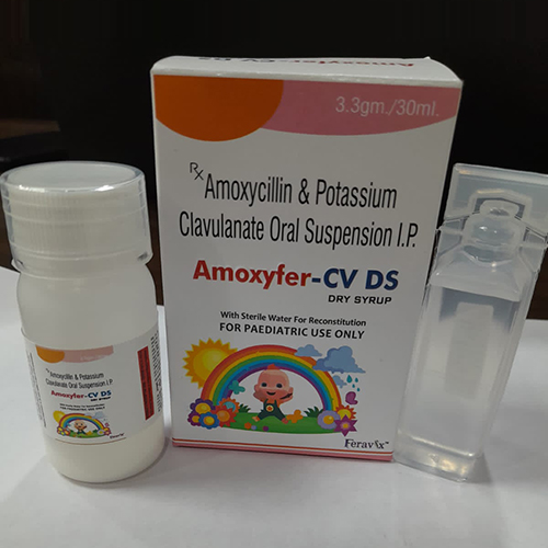 Product Name: Amoxyfer CV DS, Compositions of Amoxyfer CV DS are Amoxicyllin &  Potassium Clavunate Oral Suspension IP - Feravix Lifesciences