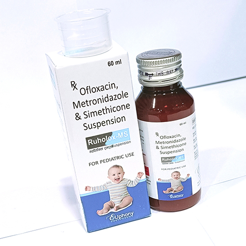 Product Name: Ruholox MS, Compositions of Ruholox MS are Ofloxacin, Metronidazole & Simethicone Suspension - Euphony Healthcare