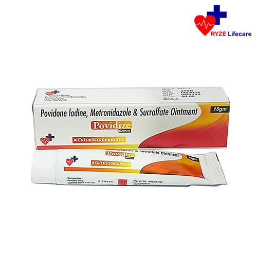 Product Name: Povidise Ointment, Compositions of Povidise Ointment are Povidone Iodine , Metronidazole & Sucralfate Ointment. - Ryze Lifecare