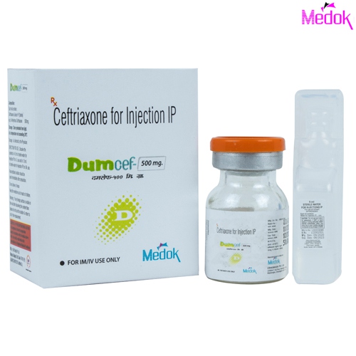 Product Name: Dum cef 500mg, Compositions of Dum cef 500mg are Ceftriaxone for injection IP - Medok Life Sciences Pvt. Ltd