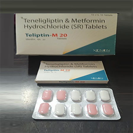 Product Name: Teliptin M 20, Compositions of Teliptin M 20 are Teneligliptin & Metformin Hydrochloride (SR) Tablets - Xenon Pharma Pvt. Ltd