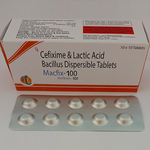 Product Name: Macfix 100, Compositions of Macfix 100 are Cefixime & Lactic Acid Bacillus Dispersible Tablets - Macro Labs Pvt Ltd