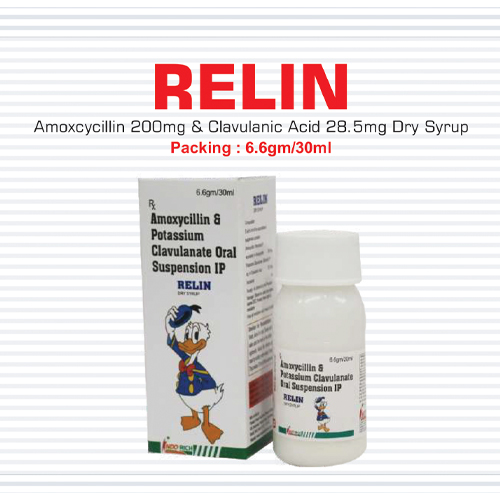 Product Name: Relin, Compositions of Relin are Amoxycillin & Potassium Clavulanate Oral Suspension Ip - Pharma Drugs and Chemicals