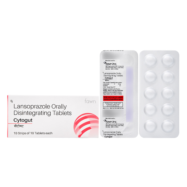 Product Name: CYTOGUT, Compositions of CYTOGUT are Lansoprazole Orally Disintegrating 15 mg - Fawn Incorporation