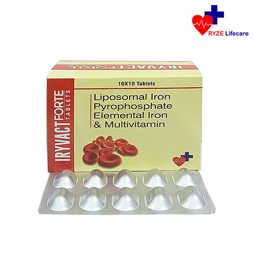 Product Name: IRYVACT FORTE , Compositions of IRYVACT FORTE  are Liposomal Iron Pyrophosphate Elemental Iron & Multivitamin  - Ryze Lifecare